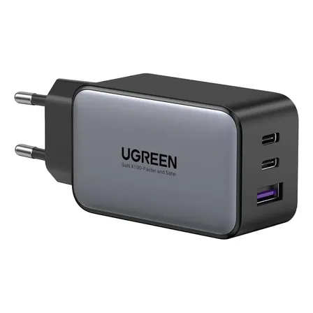 Carregador 3 Em 1 Gan X 65w Porta Usb C E Usb A Ugreen Preto