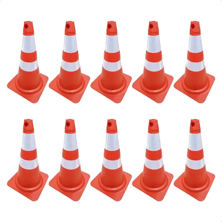 Kit 10 Cone Sinalização 75cm Pvc Flexível Faixa Refletiva Cor Laranja