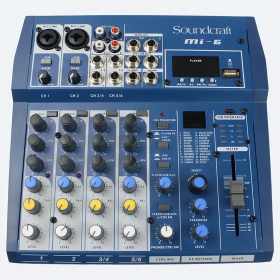 Mesa De Som Soundcraft Mi-6 Profissional 6 Canais Bt Usb