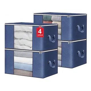 Kit 4 Organizadores Roupa Bolsa Guardar Colchas E Cobertores Cor Azul