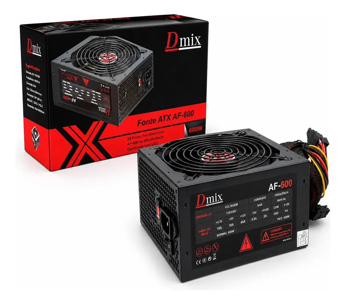 Fonte de alimentação para PC Dmix AF-600 600W