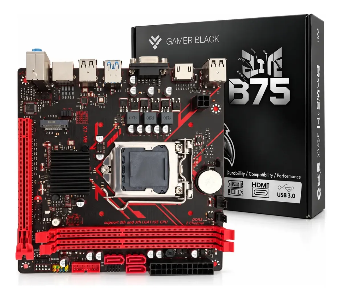 Placa Mãe Gamer Black Lga 1155 B75 Ddr3 M2 Nvme I3,i5,i7 Nfe Preto