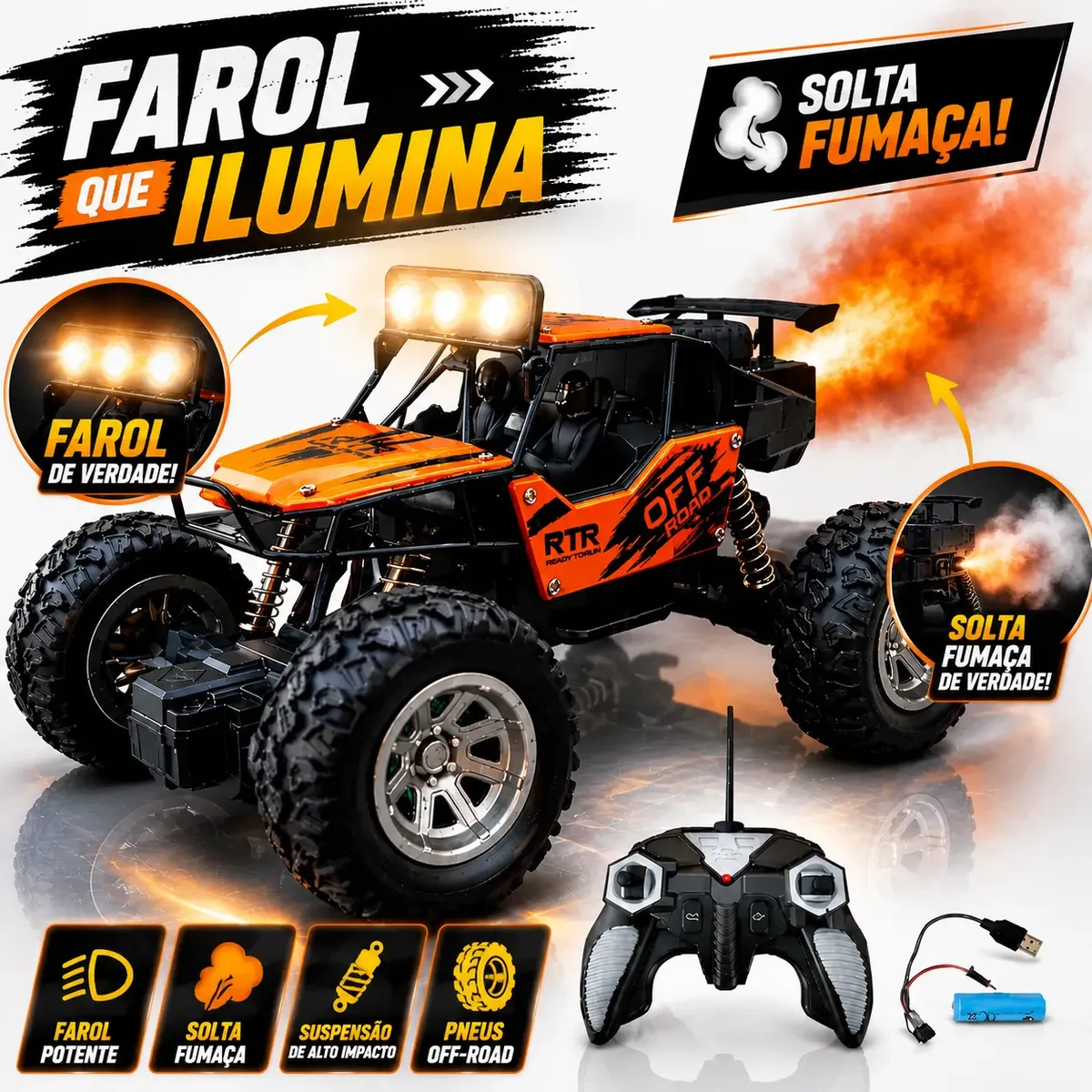 Carrinho Controle Remoto Recarregável Solta Fumaça Com Luz Sortido Carrinho