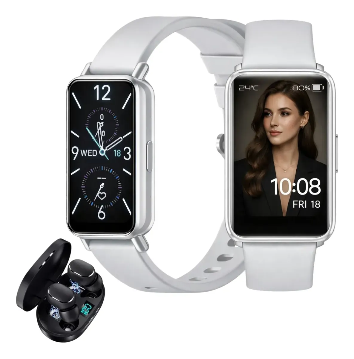 Smartwatch Para Xiaomi Redmi Huawei iPhone Galaxy + Fone Prateado