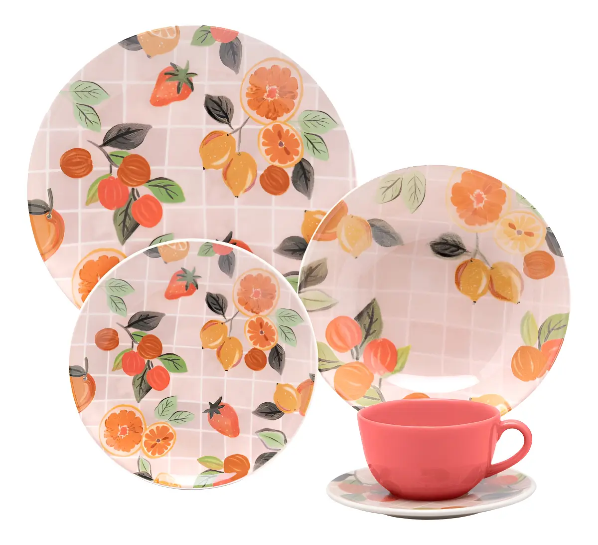 Aparelho De Jantar Oxford Cerâmica Piquenique 20 Pç Cor Estampado