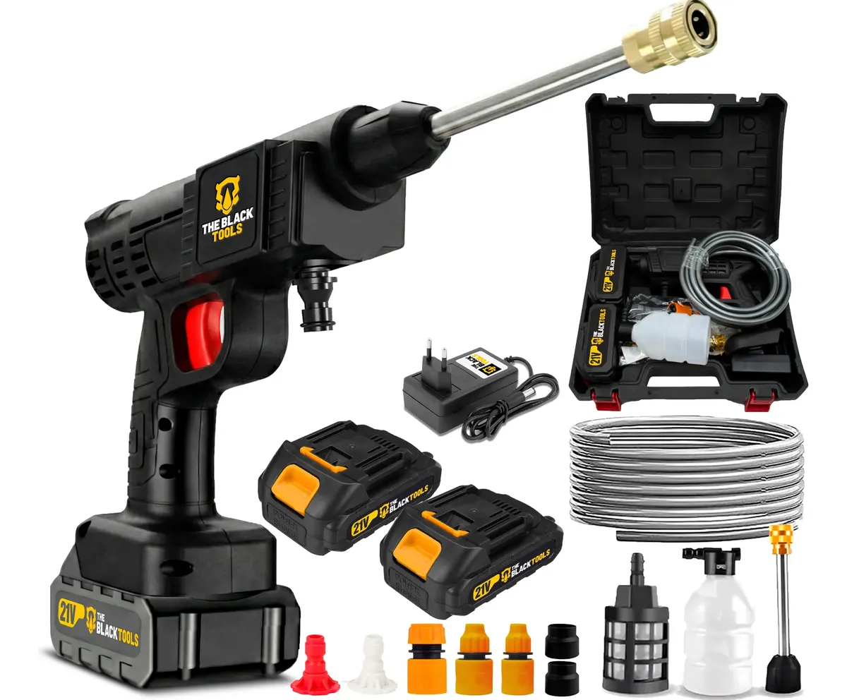 Lavadora A Jato De Alta Pressão 2 Baterias Recarregável Preto 127/220v 60 Hz