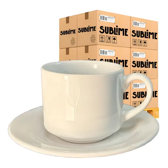 Xícara De Café 180ml Com Pires Porcelana Para Sublimação 6un