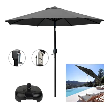 Ombrelone 3 Metros Com Base Jardim Articulado Manivela Cinza Cor Cinza-preto
