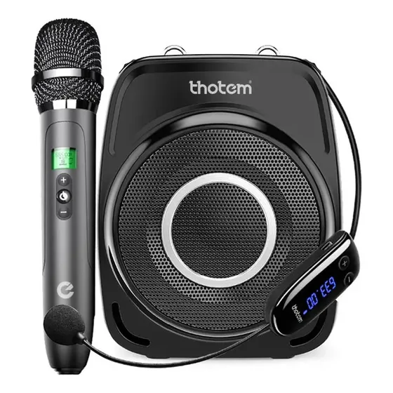 Amplificador De Voz Profissional Thotem T8 +2 Microfones 35w Cor Preto Potência De Saída Rms 35 W