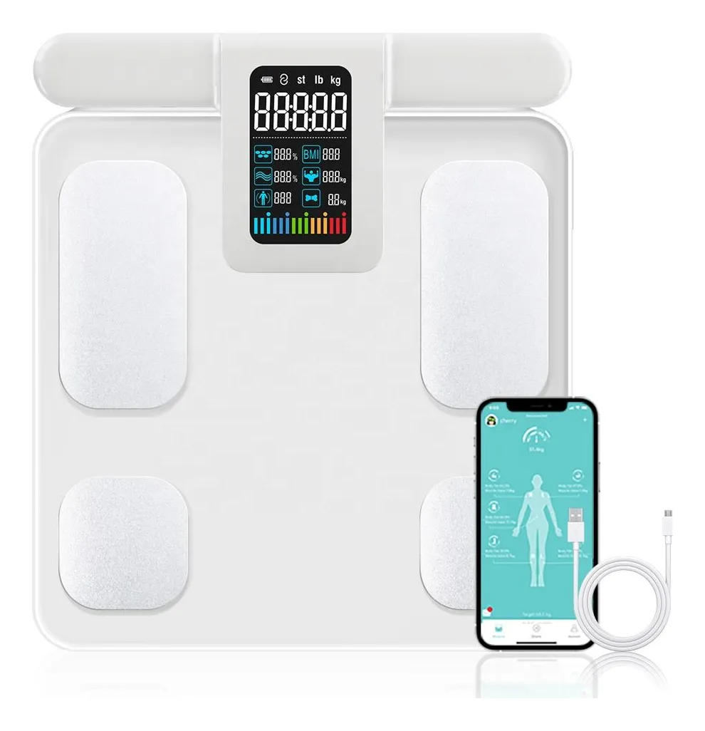 Balança Digital Bioimpedância Profissional 8 Eletrodos App Branco 127/220v