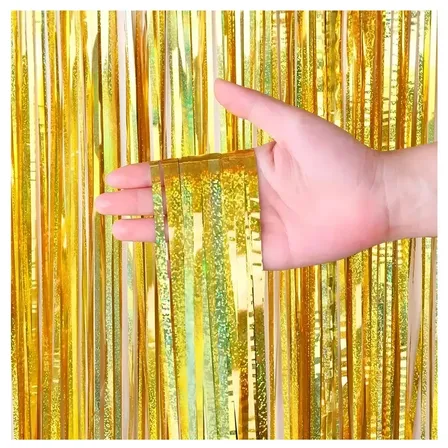 Kit C/ 4un Cortina Metalizada Fitas Para Decoração Franja Cor Dourado