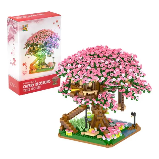 Brinquedo de Montar Flor De Cerejeira Sakura modelo casa na árvore