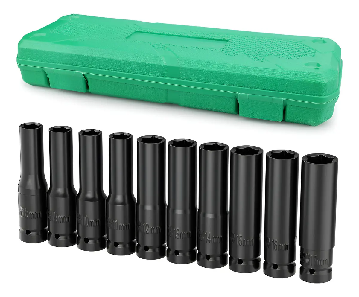 Jogo Soquete Longo Sextavado Impacto 1/2 8-24mm 10peças Preto