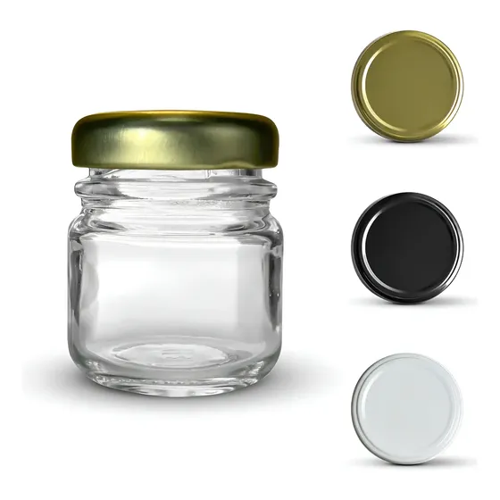 Kit Com 24 Potinhos De Vidro 40ml + Tampa Metálica E Lacres Cor Dourado Glass Vetro