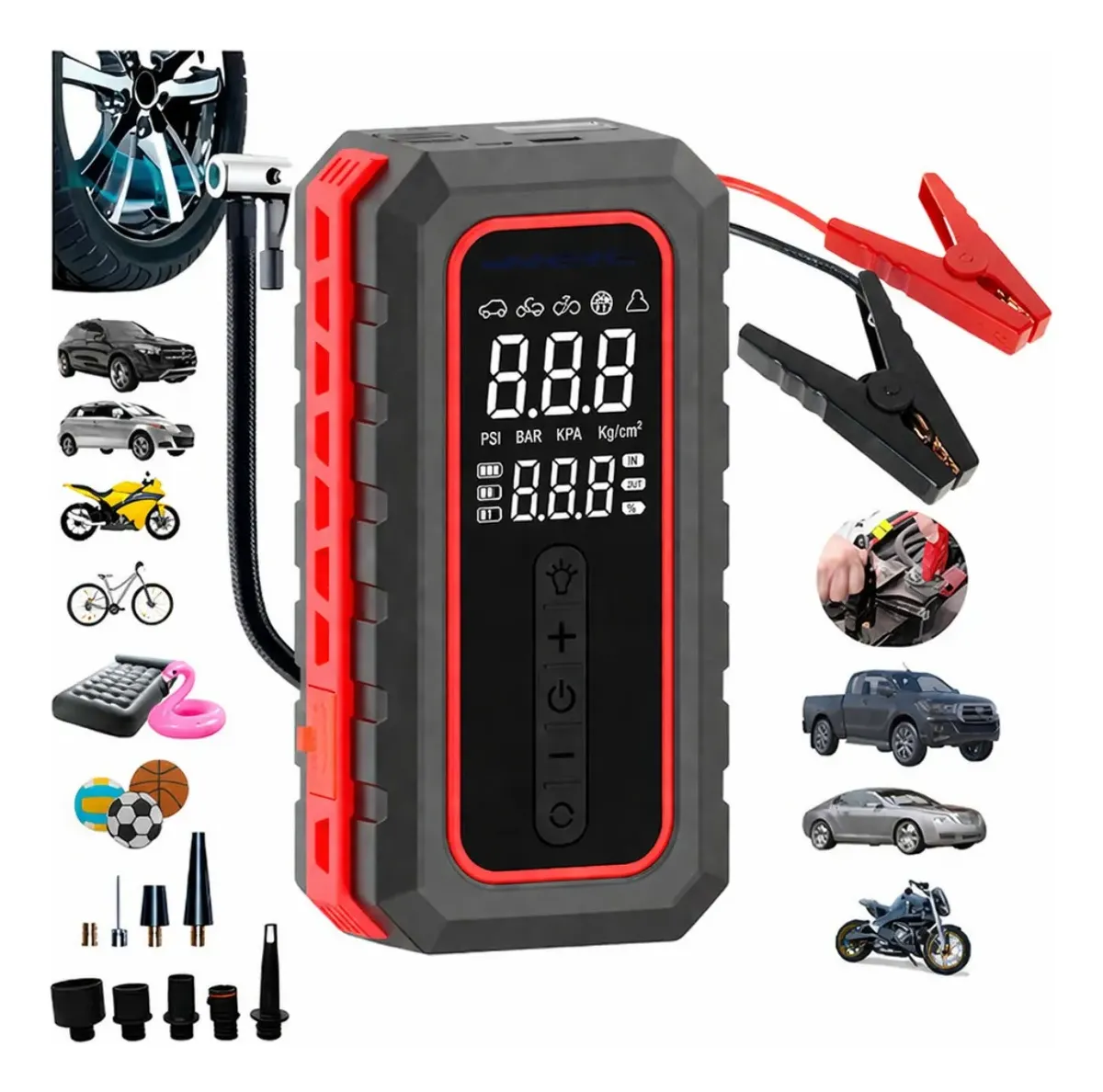 Calibrador Pneu Digital E Arrancador Bateria Powerbank 12v Bivolt