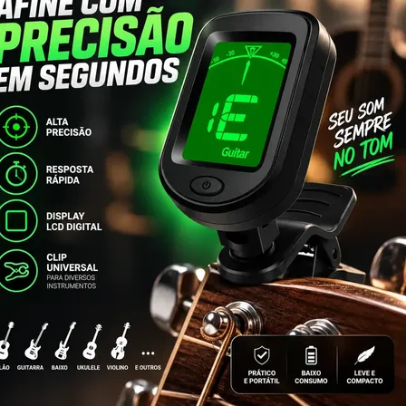 Afinador Digital Eletrico Violão Guitarra Baixo Ukulele Cor Preto Dc Music