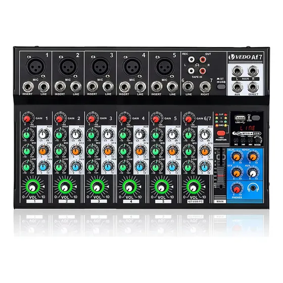 Mesa de Som Vedo AF7 7 Canais Analógica com Bluetooth e USB