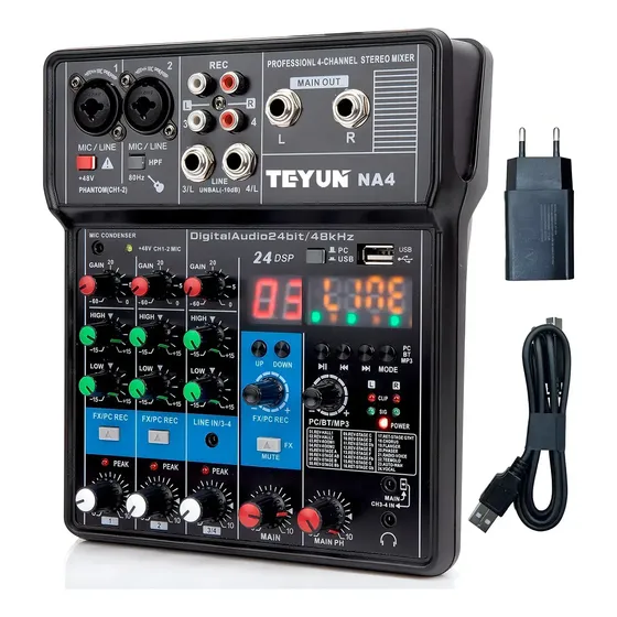 Mesa De Som Interface Bluetooth 4canais Teyun 24 Efeitos Voz