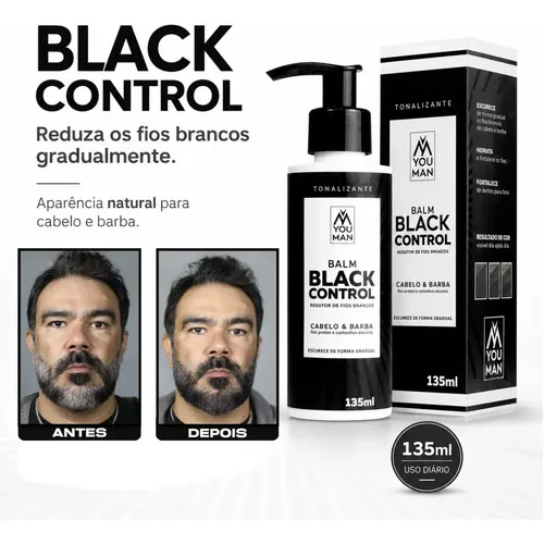 Escurecedor Tonalizante Cabelo Barba Redutor Grisalhos Black Control 135ml Balm Hipoalergenico Sem Amonia Fios Brancos Gradual You Man