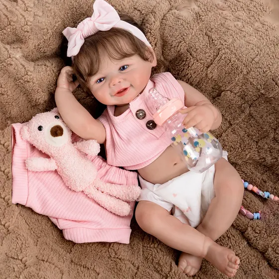 Brastoy Menina Rosa Princesa Bebe Reborn Boneca 48cm Silicone Realista