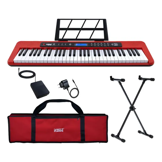 Teclado Kobe KB-300RD-Kit Completo 5/8 61 Teclas Sensitivas Cor Vermelho