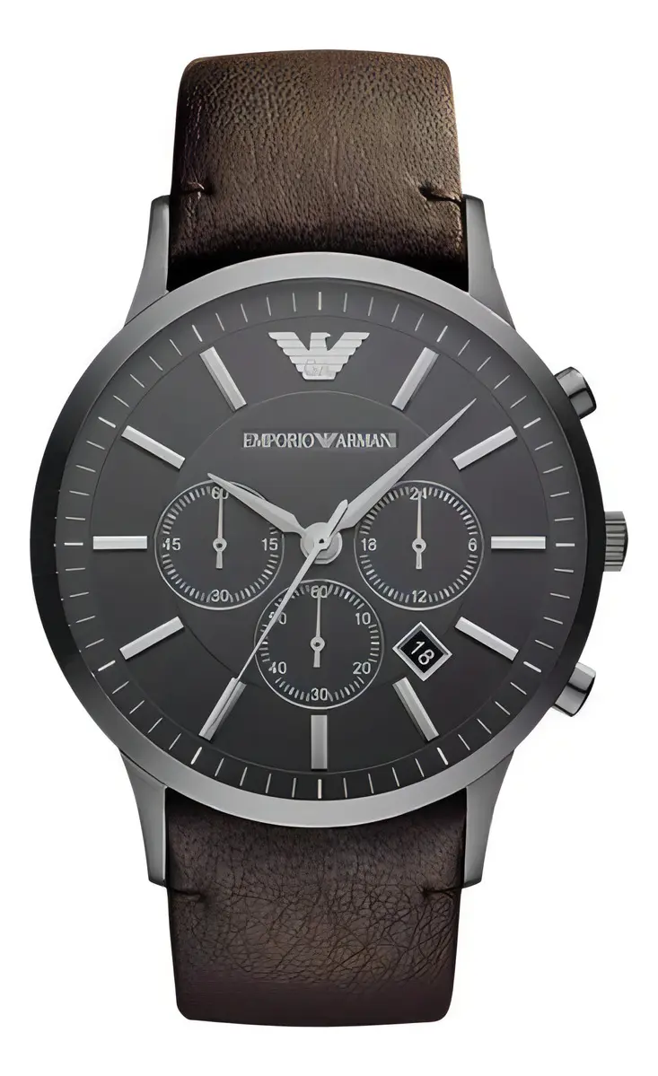 Relogio Emporio Armani Masculino Em Couro Preto Ar2462 Preto