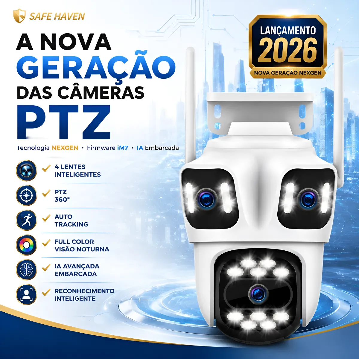 Câmera Wifi Ip66 Full Hd 3lens Icsee Com Áudio E Detecção Pr Câmera