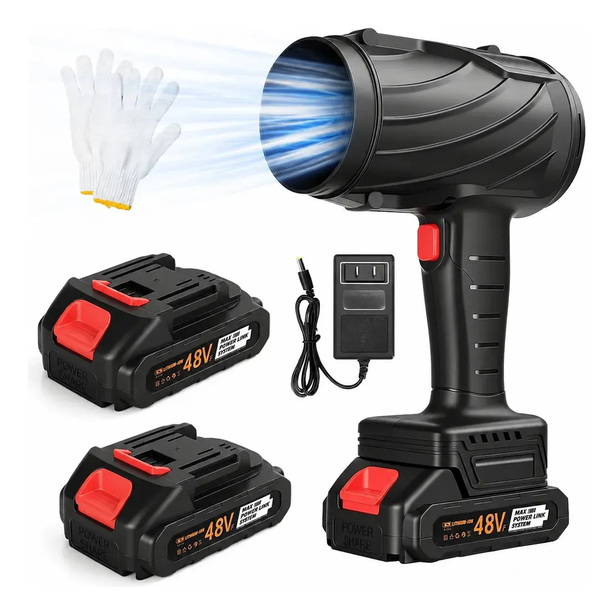 Soprador Turbo De Ar Portátil 800w 48v Com 2baterias Recarga Preto 48v