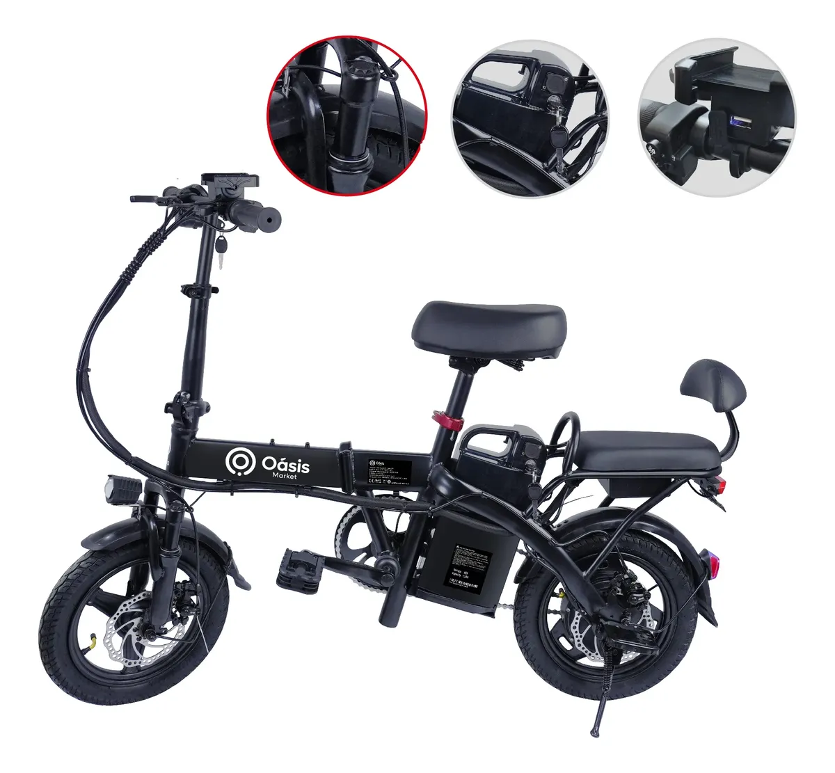 Bicicleta Elétrica Adultos 35km/h 50km 150kg Scooter Ebike Preto