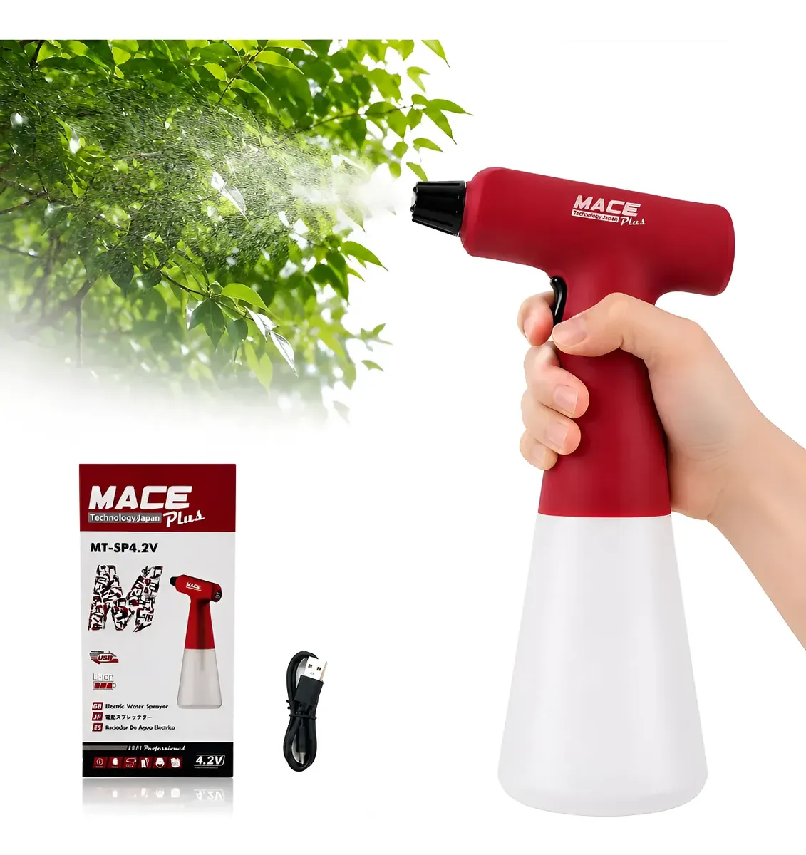 Pulverizador Elétrico 4.2v Sem Fio 550ml Jardim Casa Planta Vermelho
