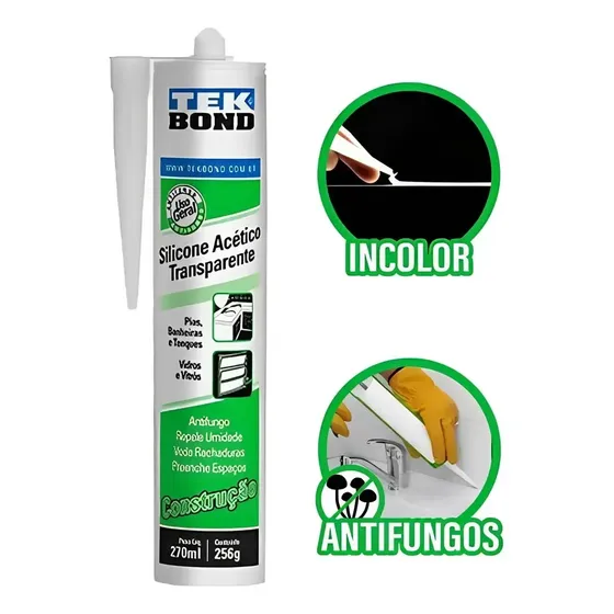 Silicone Acético Cola Adesivo Multi Uso Anti-fungo Incolor Tekbond 256g