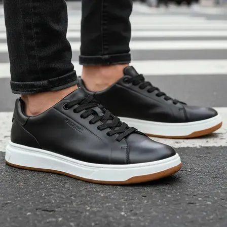 Tênis Casual Masculino Ways 111702 Couro Calce Fácil Pegada Liso Preto 40 Br