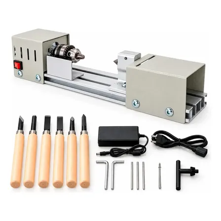 Mini Torno Mecanico Para Madeira 96w 50mm - Titanium Platina 127/220v