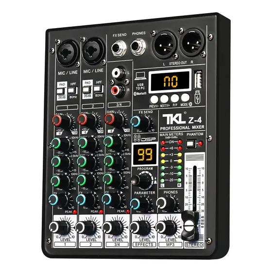 Mesa de som Tklbls Z4 com Interface 4 Canais Bluetooth 99 Efeitos +48v Usb Pc