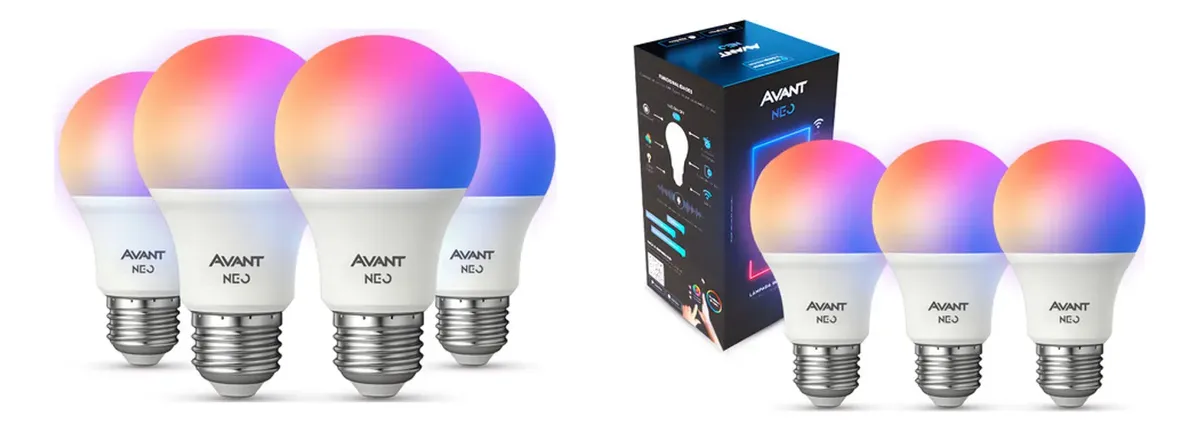 Kit Avant: Lampadas Led Smart Rgb Alexa Google 10w E27 4un + Lampadas Led Smart Rgb 10w E27 3un
