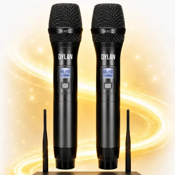 Microfone Sem Fio Dylan DW-902 Power Duplo UHF Cardioide p/ Igrejas e Shows