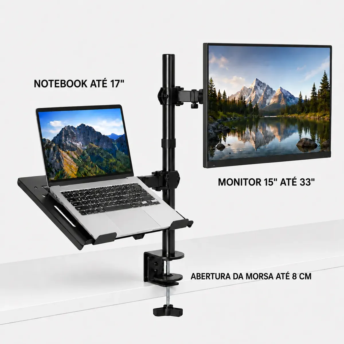 Suporte Duplo Articulado Monitor Notebook Mesa Ergonômico Preto