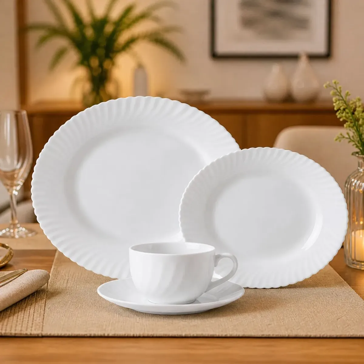 Aparelho De Jantar 16 Peças Barato Jogo Completo Mesa Posta Branco