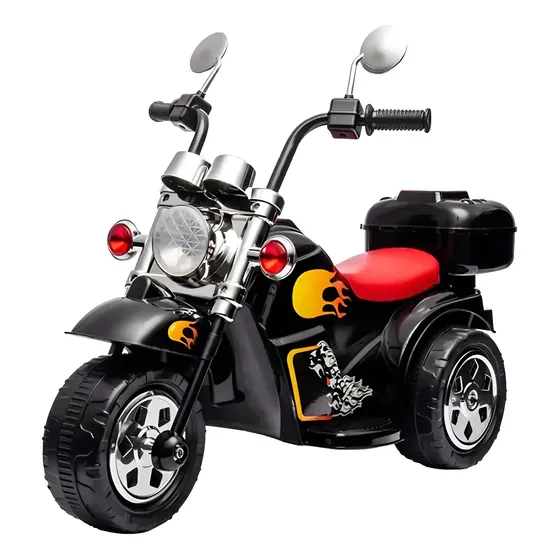 Mini Moto Elétrica Infantil 6v Preto Triciclo 3 Rodas Com Luz E Sons