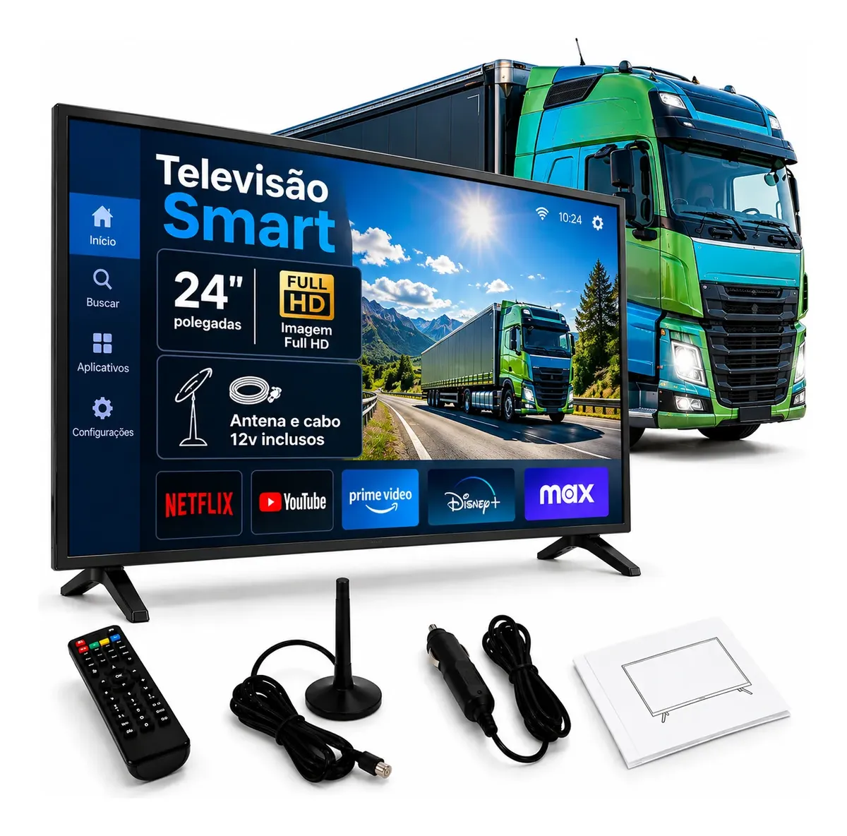 Smart Tv 24 Polegadas Motorhome Caminhão 12v Hd + Antena