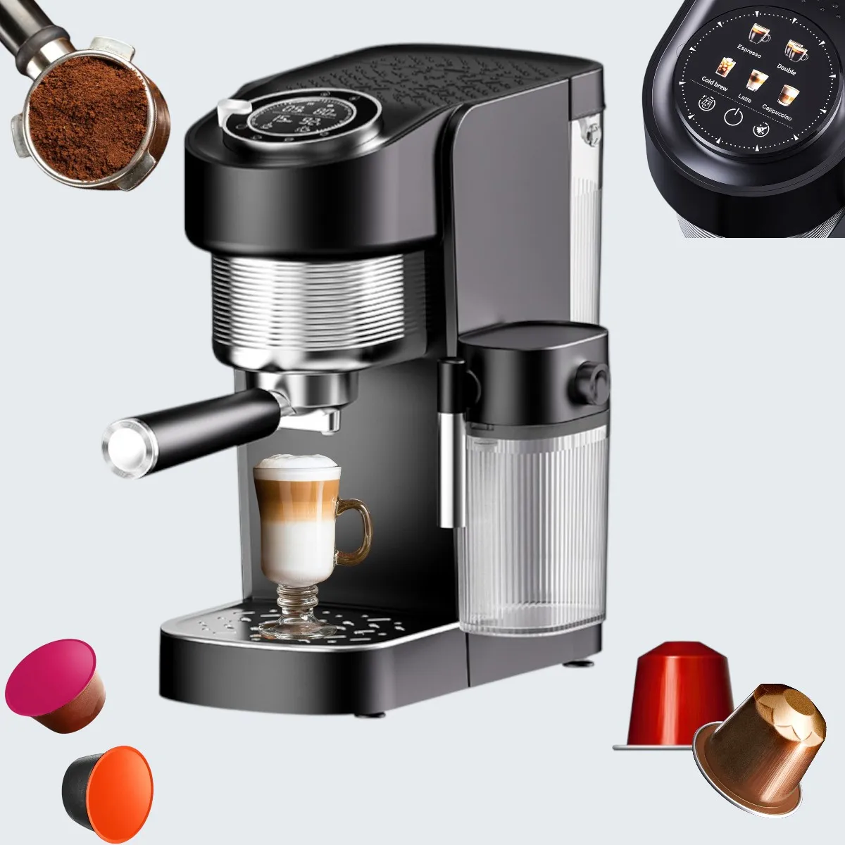 Cafeteira 4x1 Cápsulas Nespresso Dolce Gusto Pó Vapor Leite Preto 220v