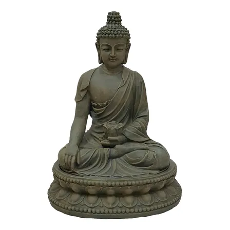 Fonte Buda Tibet Média de Cimento Cor Verde Old Stone com Bomba