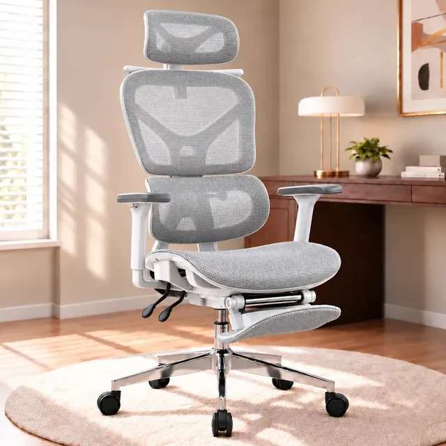 Cadeira De Escritório Presidente Sweet Studio Ergonômica Cinza Com Apoio Lombar E Para Pés Mesh
