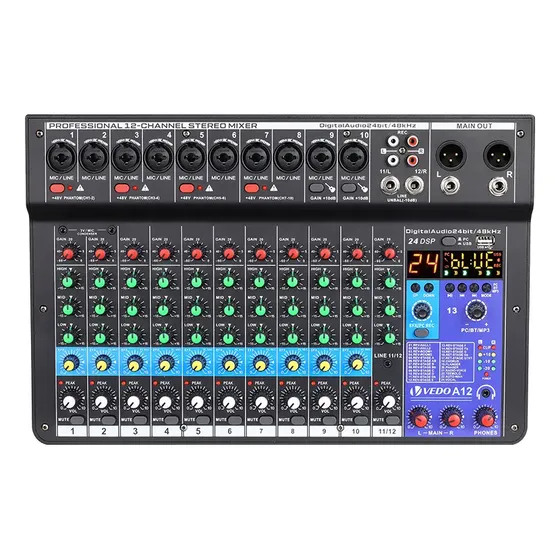 Mixer Analógico Vedo A12 12 Canais Bluetooth Efeitos Alimentação Phantom