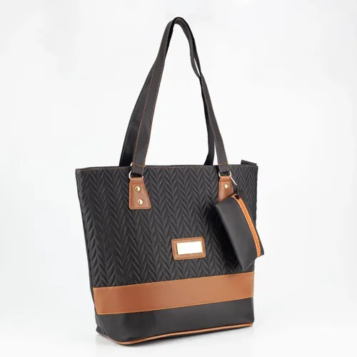 Bolsa Feminina Grande + Porta Moedas Acambamento Dos Ferragens Ouro Cor Preto Correia De Ombro Marrom-claro Desenho Do Tecido Liso