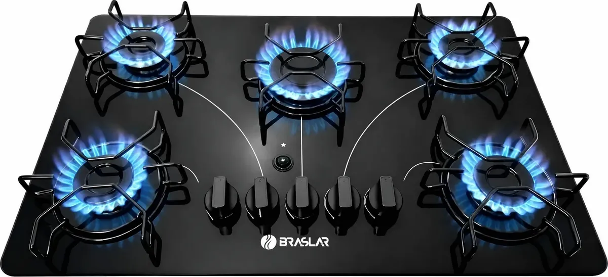 Cooktop De Embutir 5 Bocas A Gás Ultra Chama Braslar Bivolt Preto 127/220v