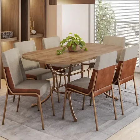 Conjunto Sala De Jantar 6 Cadeiras Manila Carraro Rose