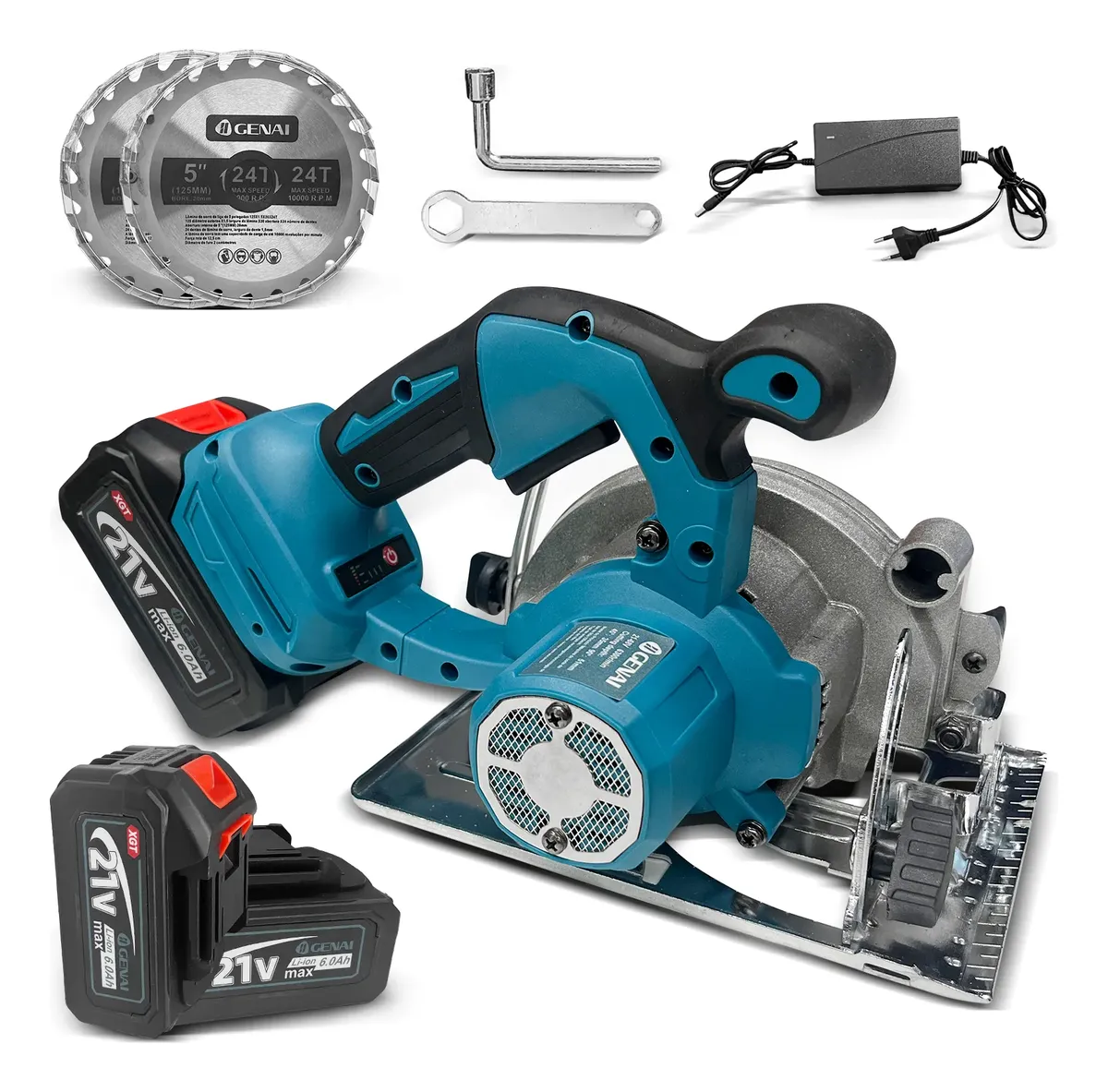 Serra Circular Elétrica Sem Fio Brushless Com 2 Baterias Azul 127/220v 50hz/60hz