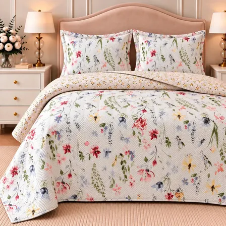 Kit Cobre Leito Colcha Casal Bouti Dupla Face Estampado 3pçs Cor Sicília Colcha Cobre Leito Estampada
