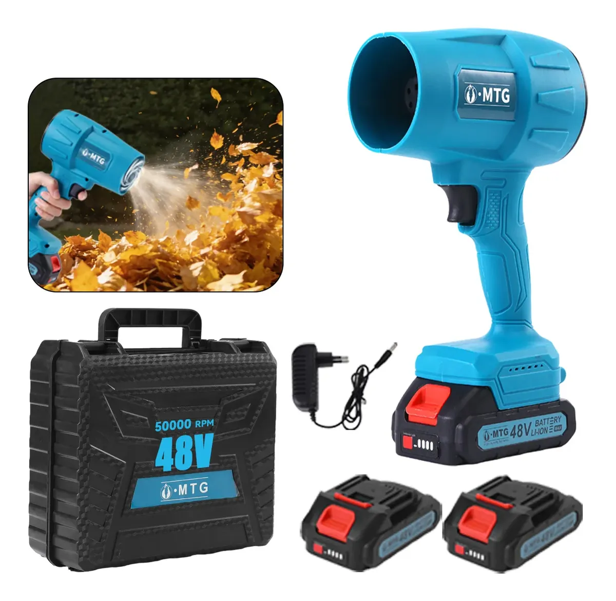 88v Soprador Turbo Recarregável 1050w Com Baterias 38000rpm Azul 127/220v
